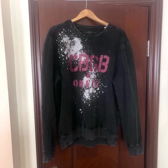 John Varvatos Black Sweatshirt with Red Graphic and White Paint Splatter - Picture 1 of 3